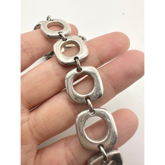 Silver plated cushion square link chain toggle Bracelet 8.25” - Picture 2 of 4